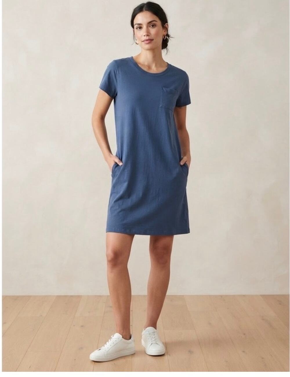 Pact Softspun Tee Dress Blue Organic Cotton Pocket T-Shirt Dress